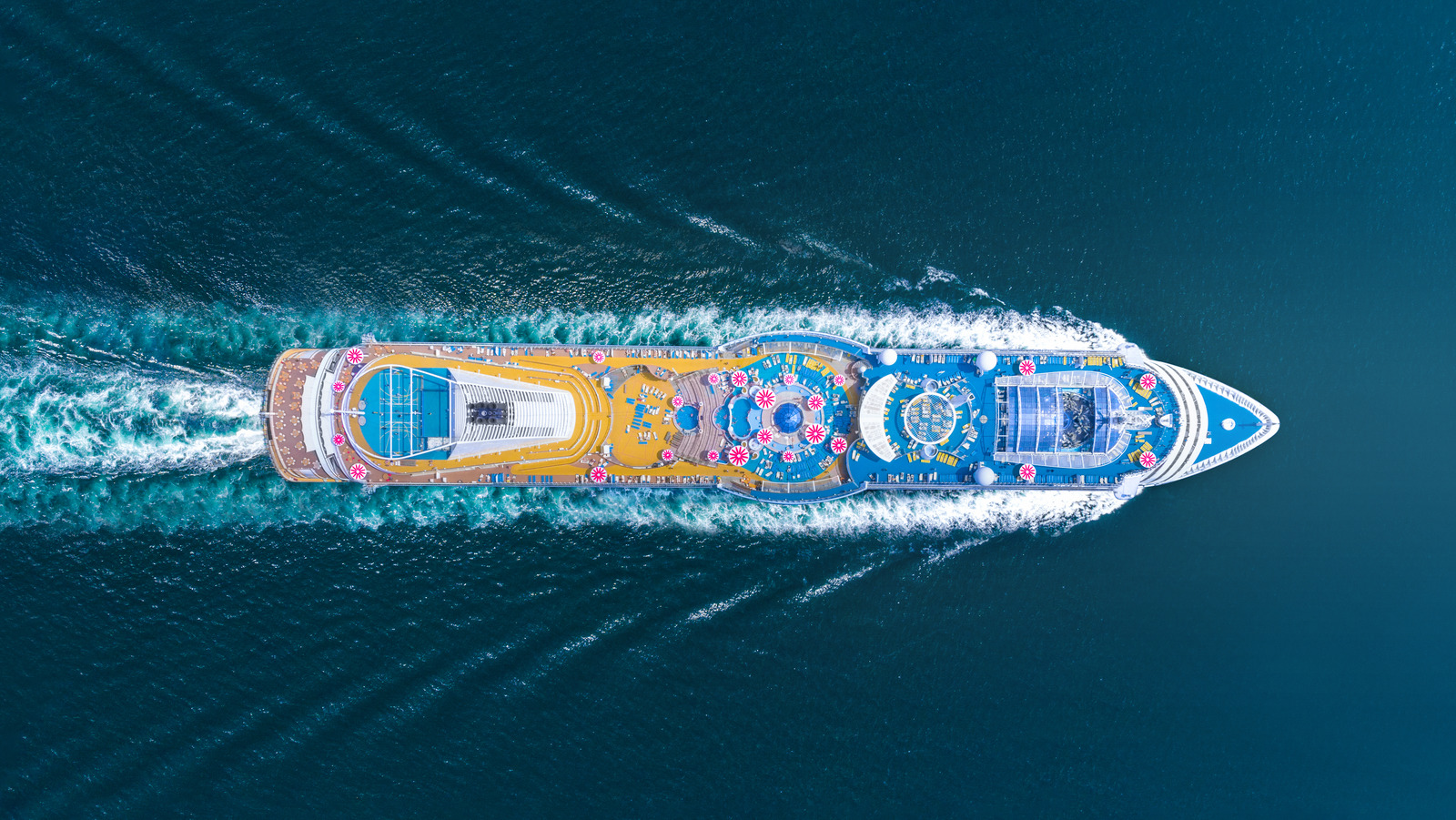 A cruise ship sailing across the open ocean